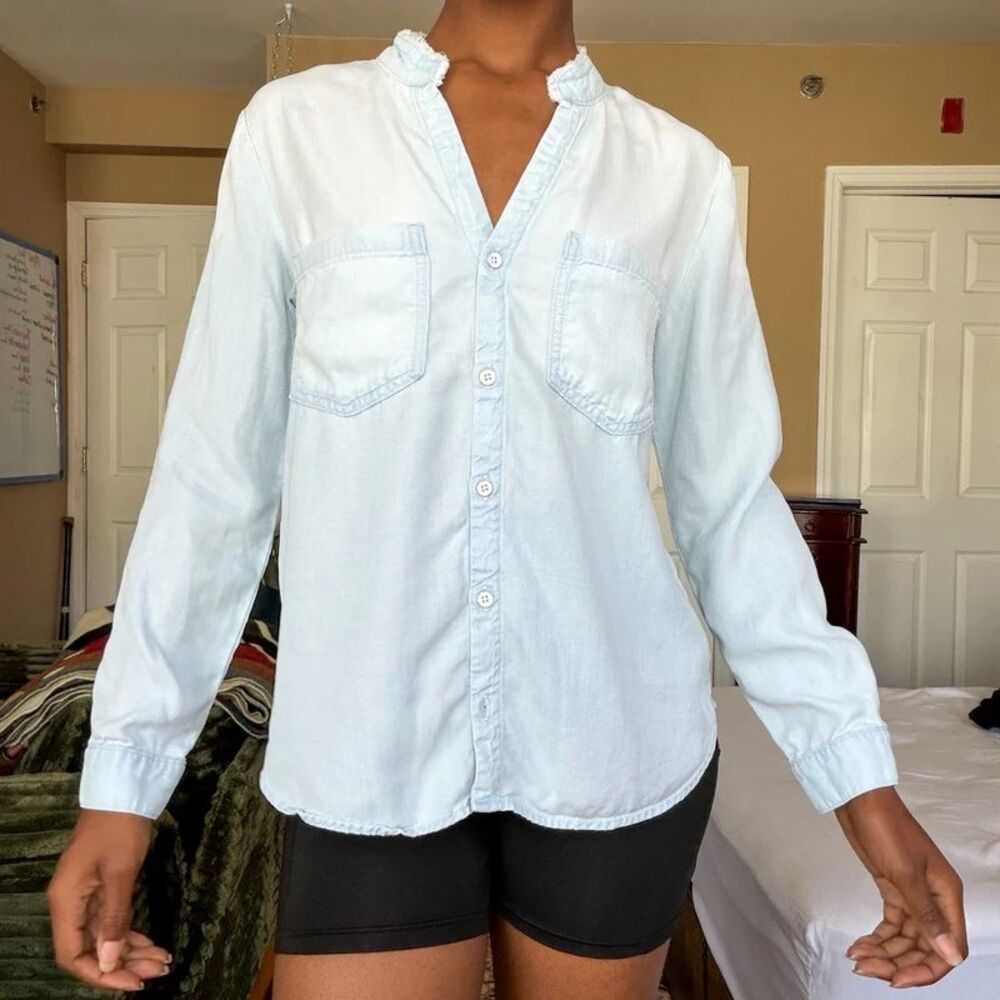 Cloth & Stone Chambray Fringe Button-Up Shirt | Size S